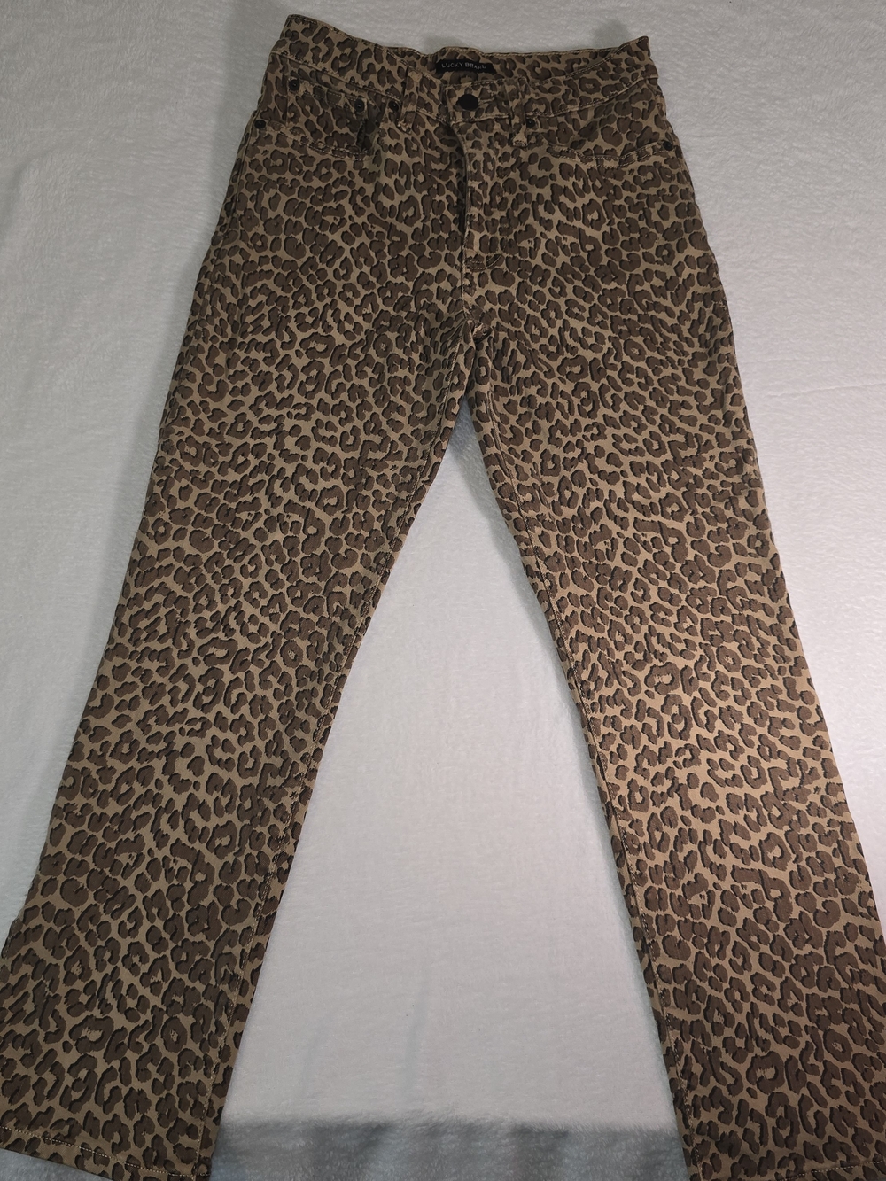 Lucky Brand Jeans Womens 6/28 Leopard Print High Rise Slim Fit Boho Split At Hem